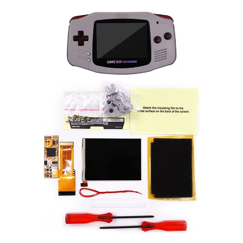 GBA 10 Levels Brightness V2 IPS Backlight LCD Mod & Shell With Clear Red Buttons