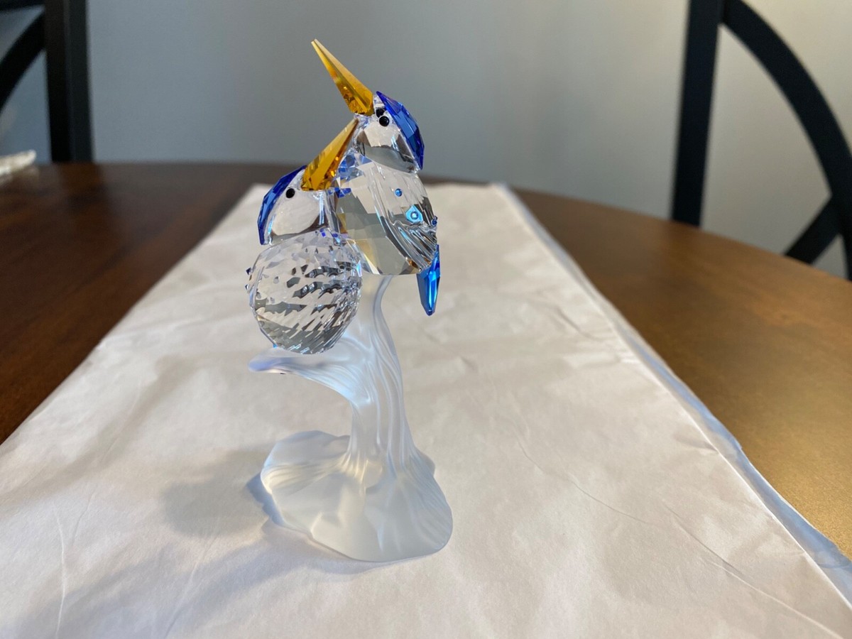 Swarovski Crystal Figurine - Malachite Kingfisher Birds on a Perch