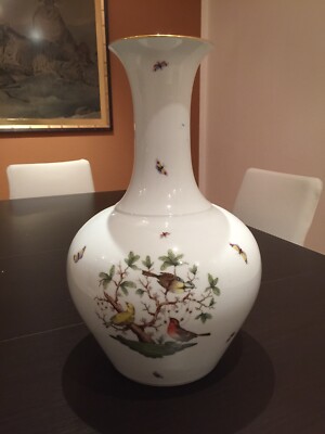 HEREND PORZELLAN ROTHSCHILD VOGEL DEKOR VINTAGE MAXI VASE MIT KETTEN IM GEÄST 
