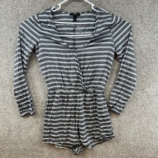 Forever 21 Womens Shirt Dress Size Large Gray White Striped Long Sleeve