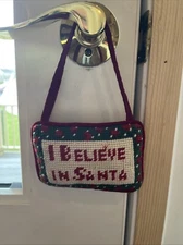 C &F Enterprise I Believe In Santa Wool Needlepoint Velvet Door Hanging Ornament