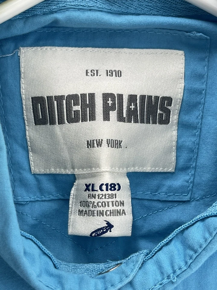 Ditch Plains Boys Pearl Snap Long Sleeve Shirt Size XL 18 Blue Fast Shipping - Image 4 of 4