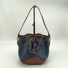 Vtg 80s Dooney Bourke Bucket Bag Womens Navy Blue All Weather Leather Preppy