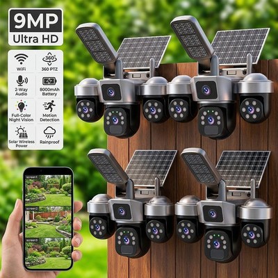 Solar Battery Powered Wireless WiFi Outdoor Pan/Tilt Home Security Camera System