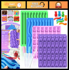 Large Silicone Gummy Bear & Worm Molds, 4 PCS...
