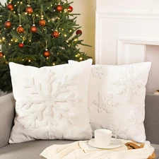 2 Pcs Snowflake Pillow Covers 18 X 18 Inch Christmas Pillow Covers Tufted White