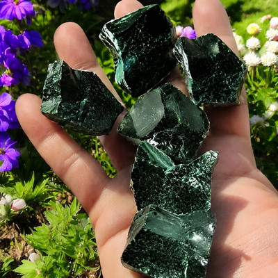 3 Pcs Green Goldstone Rough Crystal Mineral Specimens Sparkly Healing Stones