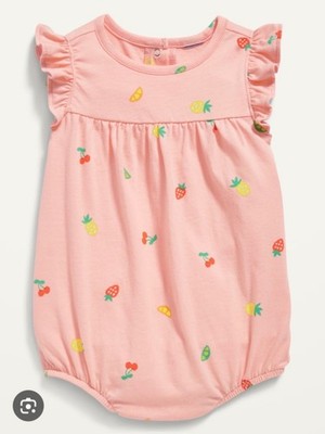 Old Navy Baby Girls Sleeveless Ruffle-Trim Jersey Romper Fruit Size 3-6 Months