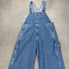 Dickies Dungarees Adult 30x32 Blue Overalls Denim Bib Work Wear Carpenter Mens