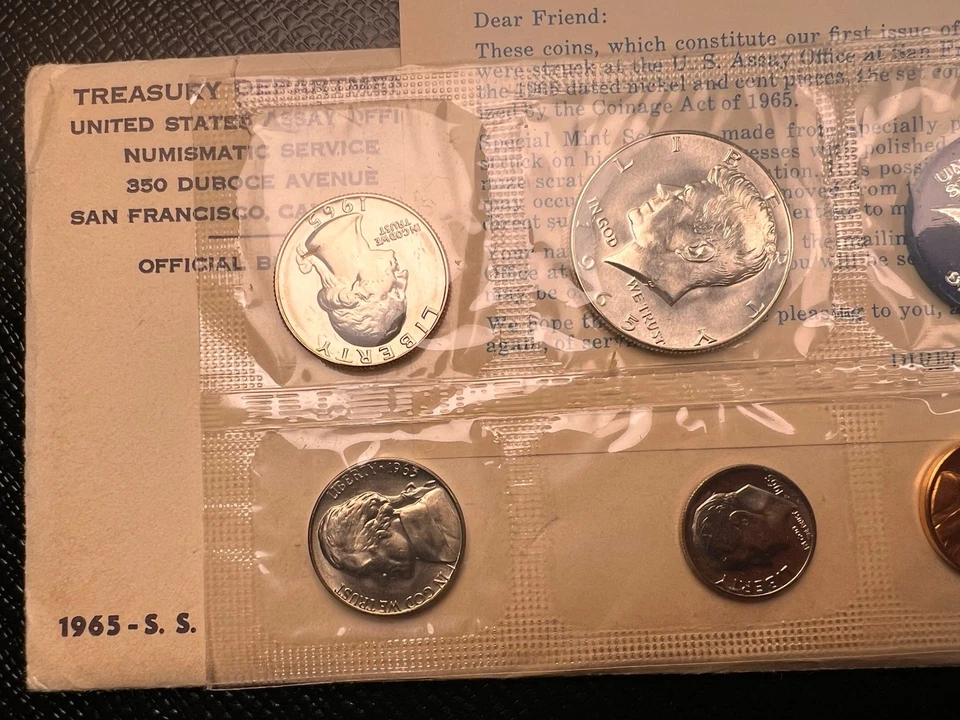 1965 Special Mint Mint Set SMS 5 BU Coins 40% Silver Kennedy Original Envelope - Image 3 of 4