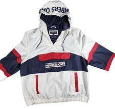 Members Only Jacket Mens 2XL White Navy Red Hooded Anorak Windbreaker Half Zip