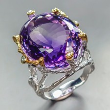 Handmade jewelry 38 ct Natural Amethyst Ring 925 Sterling Silver Size 8 /R450424