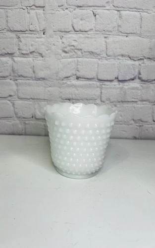 Vintage Milk Glass Vase Planter White Anchor Hocking Fire King Hobnail Bowl 5.5”