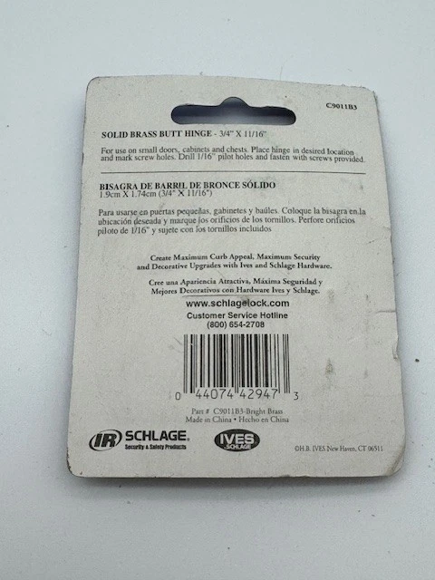 MIDDLE HINGE, BRASS FIN. 4 PER PACK NEW W/SCREWS Model C9011B3 - Image 3 of 3