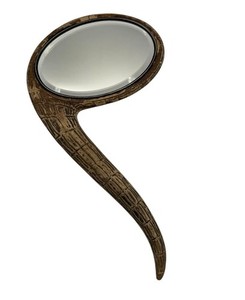 Vintage Carved Alligator Hand Mirror Curved Handle Tail Textured Gator Crocodile