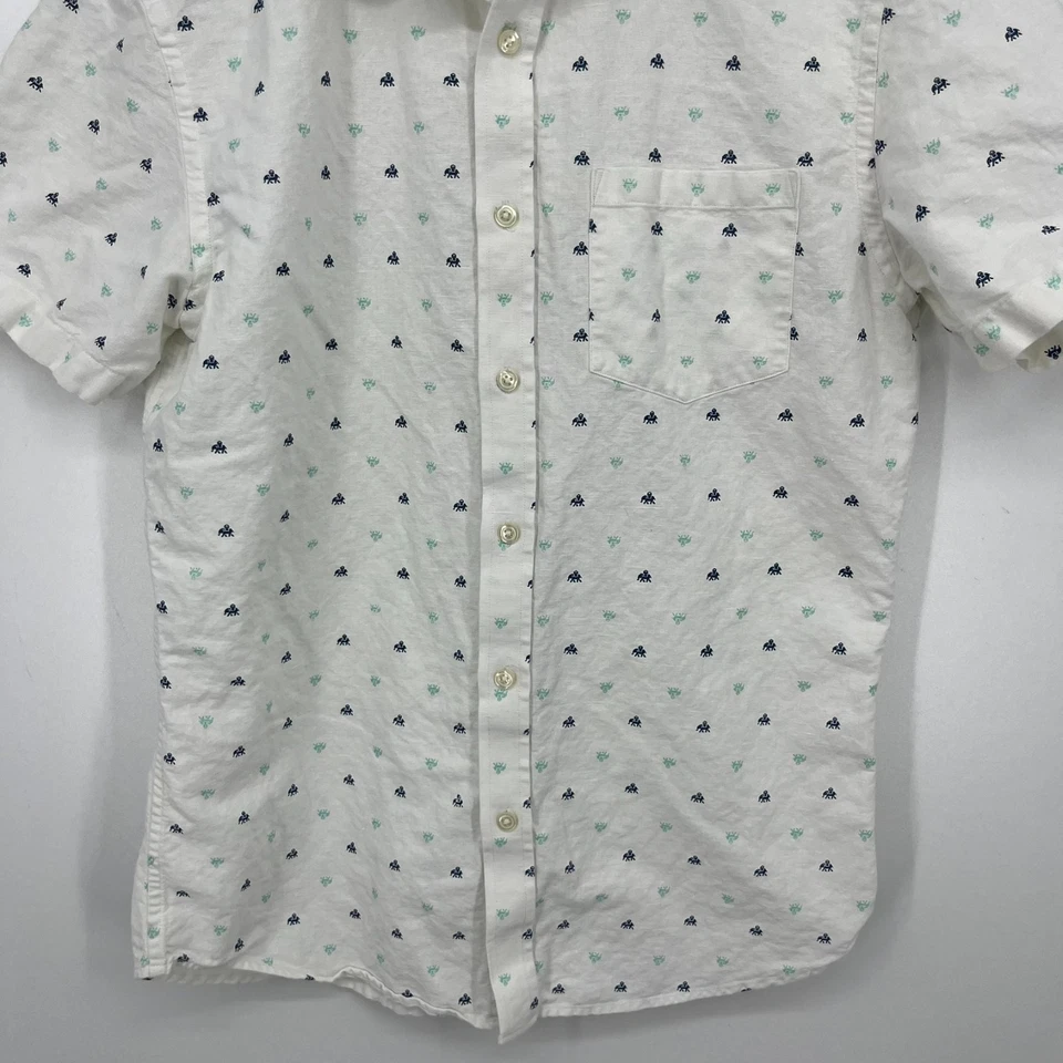 Banana Republic Short Sleeve Button Shirt Men's M White Linen Slim Fit Elephant - Image 3 of 4