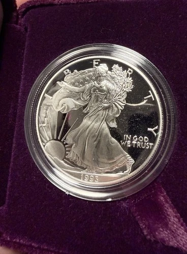 1993 US Proof Silver Eagle - 1 oz .999 Fine Silver Coin BOX & COA