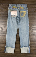 Rocawear Y2K Jeans Vintage Denim Girls Youth Size 7 Cuffed Patch Embroidered