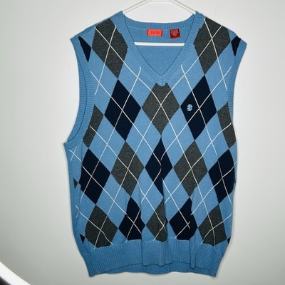 Izod Argyle Sweater Vest Mens Size Large Golf Blue Grey 100