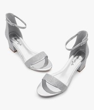 Low Heels open-toe chunky block heeled sandals in silver glitter.