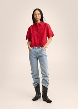 MANGO Women Red Schiffli Design Scalloped Hem Pure Cotton Casual Shirt