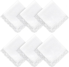 6 Pack White Cotton Lace Handkerchiefs Bridal Wedding Embroidery Hankies