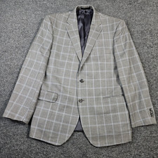 Jos A Bank Reserve Sport Coat Mens 44R Silk Wool Gray Blue Plaid Traditional Fit