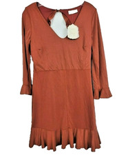 Altar’d State Womens BOHO Mini Dress Medium Orange Ruffle Cutout Back Casual NEW