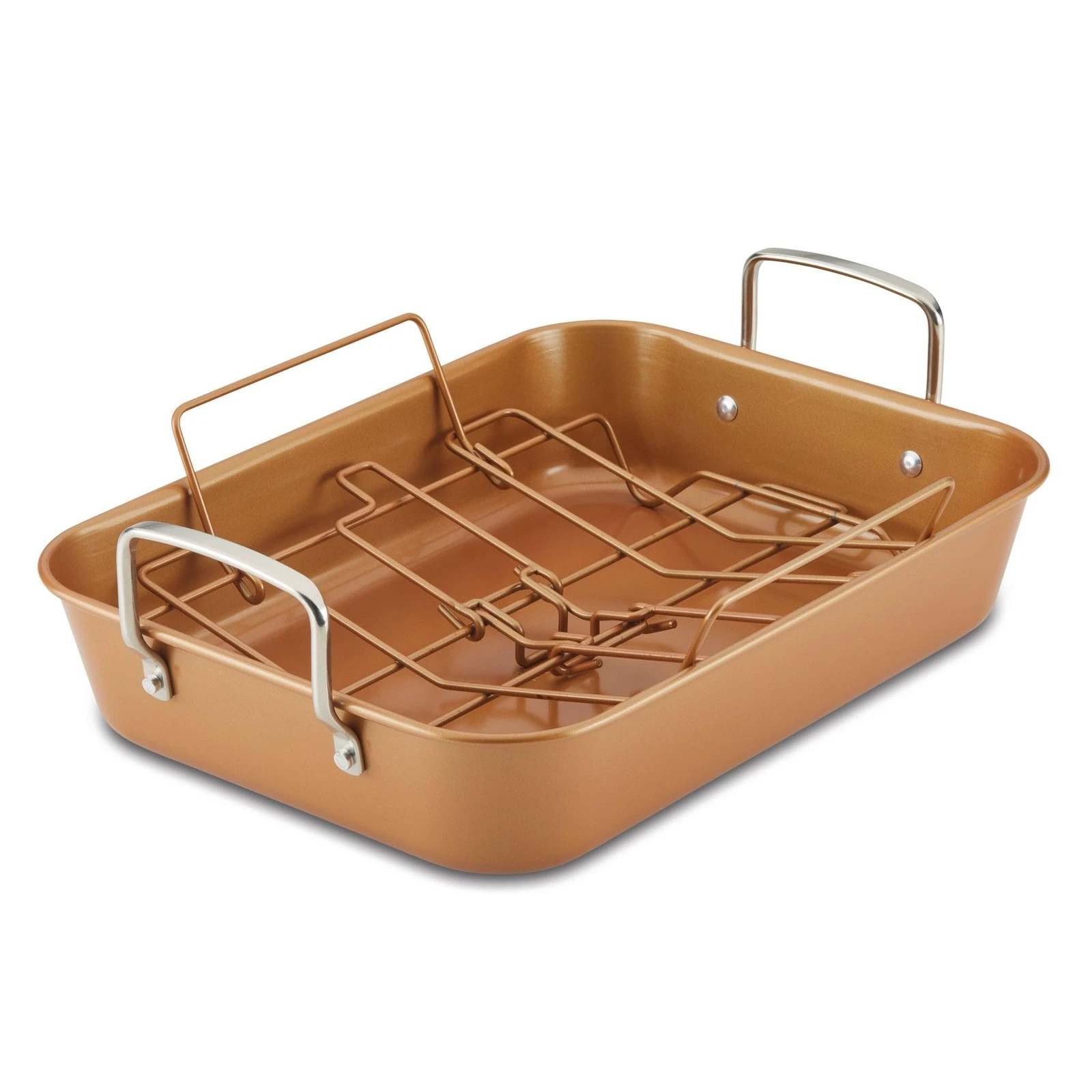 Ayesha Curry Nonstick Roaster / Roasting Pan with 11 Inch x 15 Inch, Copper