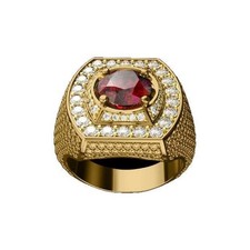 Men's Red Ruby Ring Gold Plated Alloy Geometric Pattern Statement Jewelry
