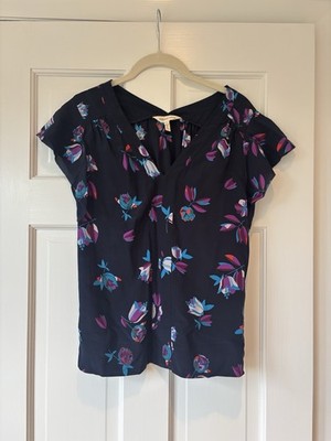 Rebecca Taylor Women s Navy Floral V-Neck Woven Short Sleeve Blouse, 2
