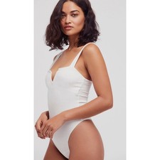 Free People Pippa V-Wire Bodysuit Women S Ivory White V-Neck Classy NEW 58
