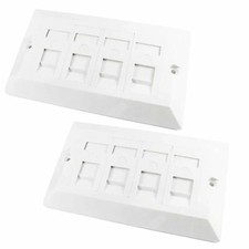 RJ45 Face Plate Wall Socket Cat5e Ethernet Double Gang 4 Port with Keystones 2PK