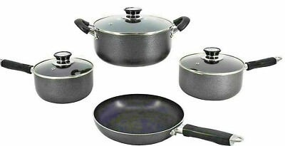 7 Pieces Aluminum Cookware Set, Non Stick Kitchen Pot And Pans, Dark Gray