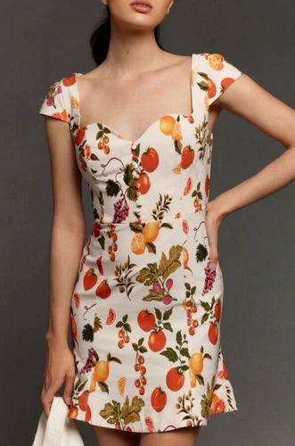 NWT Anthropologie Maeve Women size L Cecily Sweetheart Dress Mini Edition Fruits