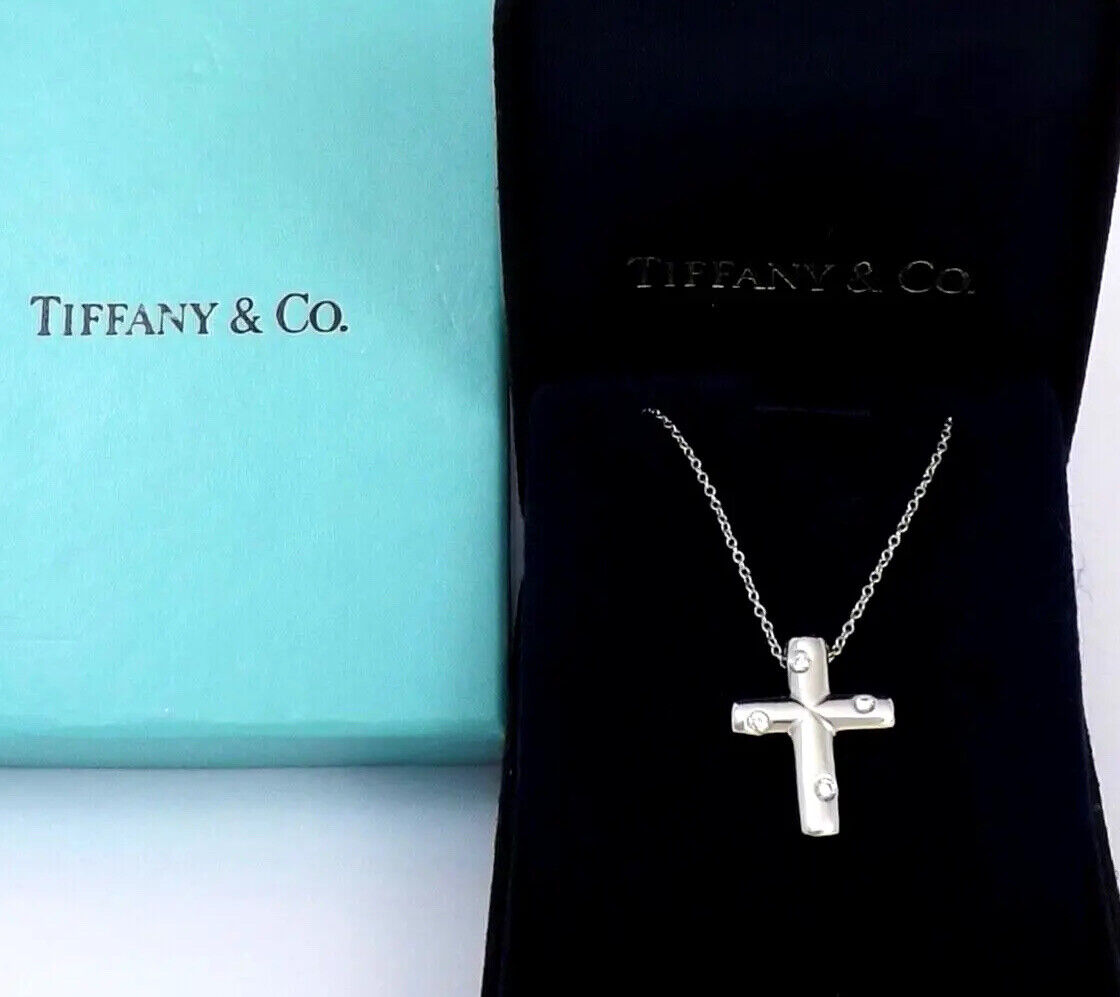 Tiffany Co Platinum Diamond Etoile Cross Pendant … - image 1