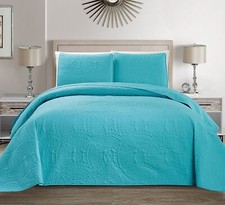 MK Home Mk Collection Solid Embossed Bedspread Bed Cover Over Size Blue, Kin...