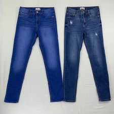 Set Of 2 Jordache Denim Jeans Girls Sz 16 Slim Blue Super Skinny Mid Rise Cotton