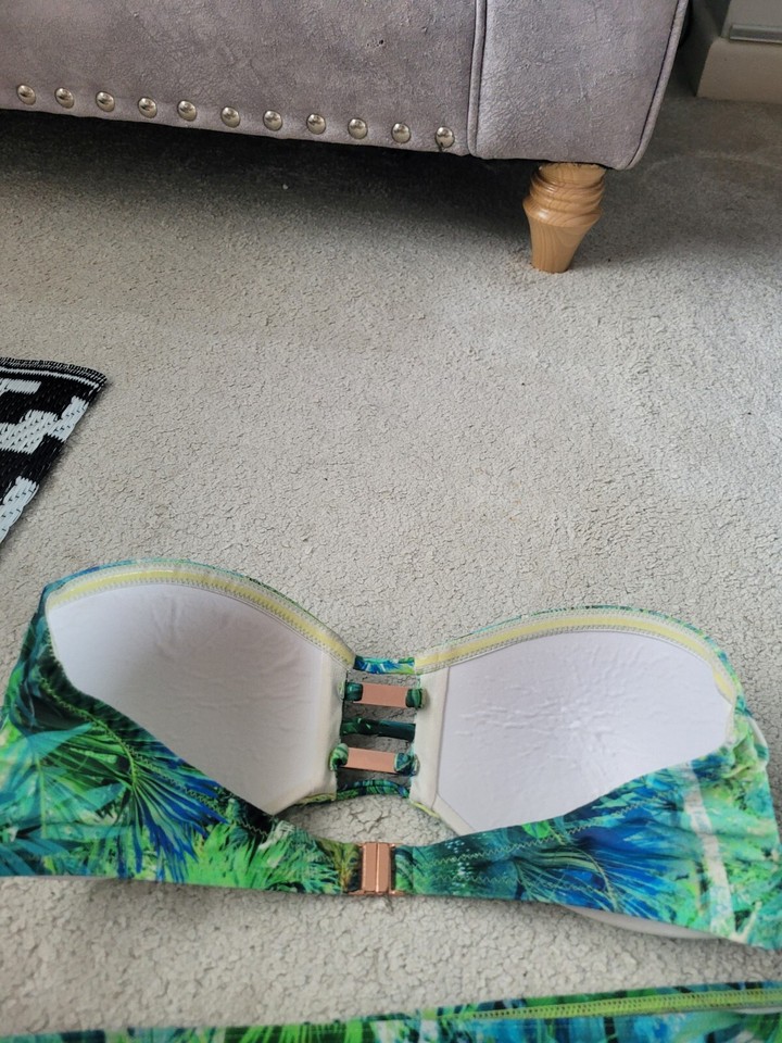 LADIES MATALAN GREEN TROPICAL PRINT STRAPLESS BIKINI BUILT IN PADS SIZE