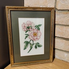 Gerahmte Stickerei Vintage Retro Wohndeko Blumen Floral Holzrahmen 10" x 12"