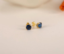 Blue Sapphire Solitaire Stud Earrings Gold Plated Studs Birthday Gift For Girls