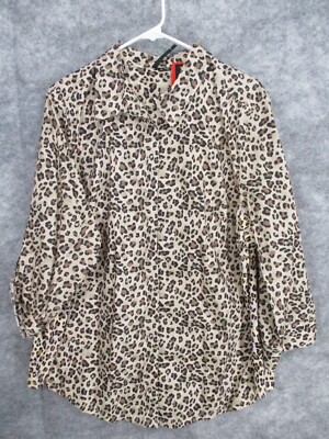 Cathy Daniels Women's Top 2X Button Up Cheetah Print Business Casual Blouse Tan