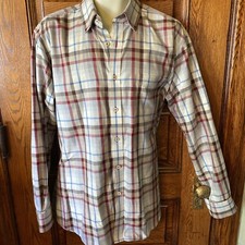 Forsythe of Canada Non Iron Tan Multi Plaid Button Up Shirt Men's Large, EUC