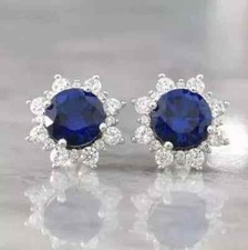 4.00 Ct Round Cut Lab Created Sapphire Halo Stud Earrings 14k White Gold Plated