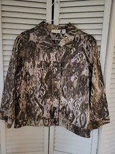 Chico's 1 M Beige Pink Shimmer Linen Snakeskin Button Up Jacket Blazer