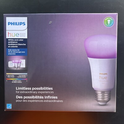 Philips Hue White and Color LED Smart Button Starter Kit, 3 A19 Smart Bul... New
