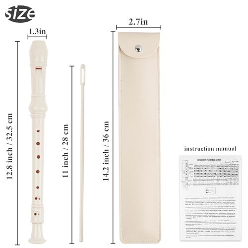  Recorder Instrument for Beginner Kids Adults,8-Hole Soprano 2-Pieces 2-Beige