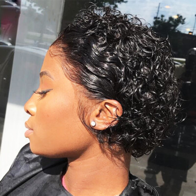 Short Curly Pixie Cut Wigs Human Hair Pre Plucked Lace Front Wigs Bob Wig 13x1