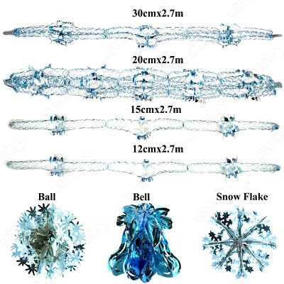 Eisblau WEIHNACHTEN Folie Deckendekoration Girlanden Glocken Sterne Schneeflockenball wählen
