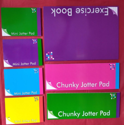 439.  Multipack 7 gemischte Größen Übung Grafik Buch, klobige Blöcke & Mini Jotter